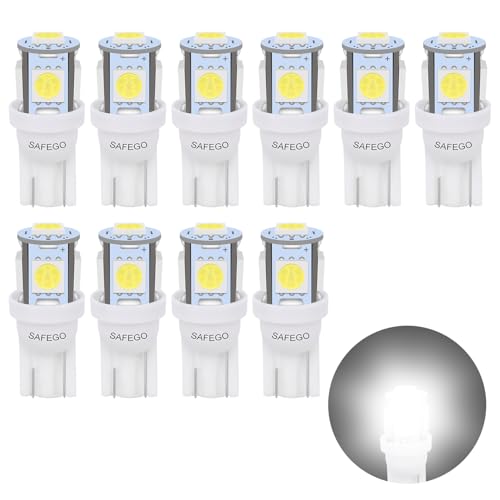 Safego 10x T10 W5W LED Bombillas exteriores 5 SMD 5050 Luz Coche trasera Lámpara Blanco Xenon Luz de interior 194 168 T10 Wedge Lampara para Coches luces de la matrícula luces laterales 12V