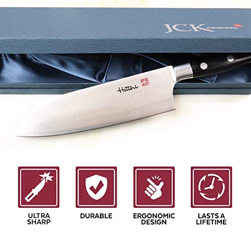 Hattori Japanese Chef’s Knife, FH-4L Professional Santoku Knife, VG-10 Cobalt Steel Pro Kitchen Knife with Ergonomic Black Linen Micarta Handle, 6.6 inch
