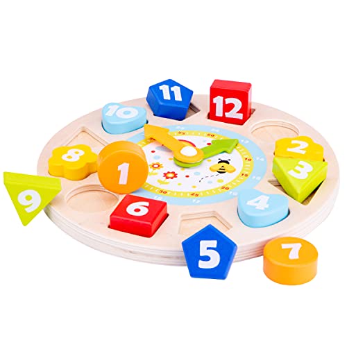 Image of New Classic Toys Wooden Multi Clock Puzzle for Toddlers 2 Years and Up Educational Toys and Color Perception Toy for Preschool Age Toddlers Boys Girls