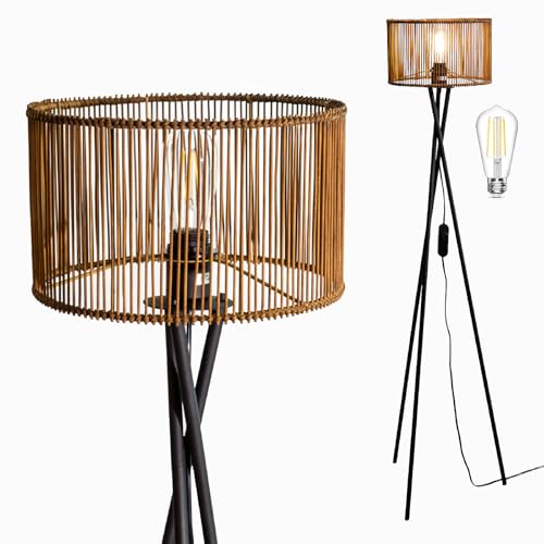 Lámpara de pie trípode estilo boho vintage regulable con bombilla LED 1