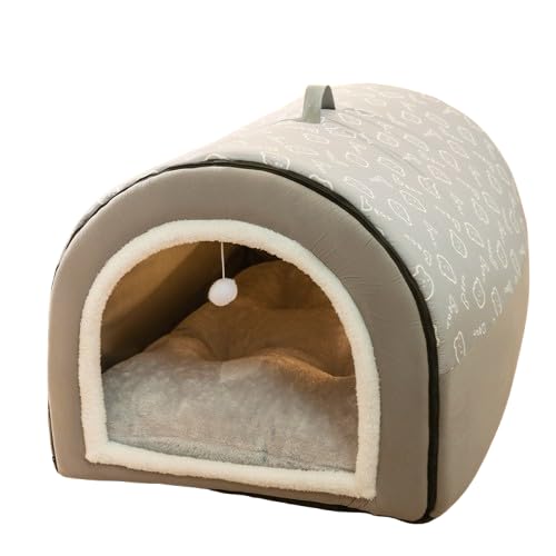 2024 Hundebett, große Haustierhöhle, 2-in-1-Hundehaus, Katzen-Iglu, Haustier-Komfortmatte, gemütlicher Schlafsack für Hunde, warmes Welpennest im Winter mit abnehmbarem Kissen, Grau, XXL
