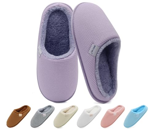 ONCAI Pantoufles Femme Dessus en Motif Waffle de Shake Polaire de Fausse Fourrure Hiver Chaussons Mousse à Mémoire Coussinée Semelle Antidérapante en Caoutchouc EU Taille 36-43