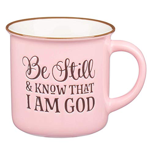 Be Still and Know Pink Camp Style Coffee Mug, Psalm 46:10 Ceramic, 13oz