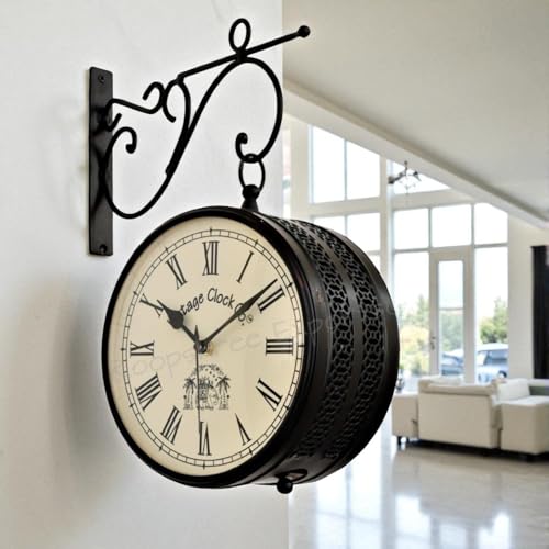 Image of Vintage Clock Handcrafted Double Side Black Wall Clock 1 Year Warranty / 65701-8-RR