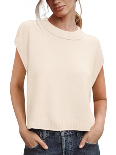 Image of Saodimallsu Womens Cap Short Sleeve Sweater Vest Summer Casual Crew Neck Loose Knit Lightweight Pullover Tank Tops