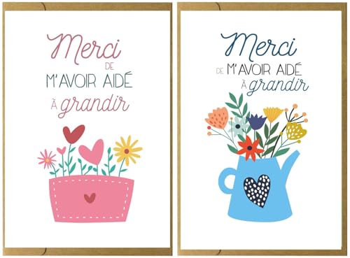 CL&MH 2 pièces carte de vœux, Merci de m'avoir aidé à grandir. Merci maitresse. Carte Merci nounou,carte de professeur