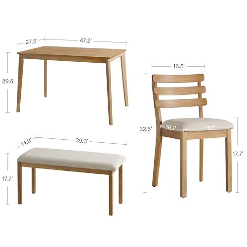 Image of Farmhouse Dining Table Set for 4, Wooden Kitchen Table & Solid Wood Chairs