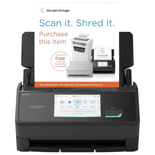 ScanSnap iX2500 Schwarz – Ultraschneller Duplex-Scanner mit 45 S./Min., 100-Blatt-ADF, 600 DPI, 5″ Touchscreen, WLAN/Bluetooth/USB-Konnektivität