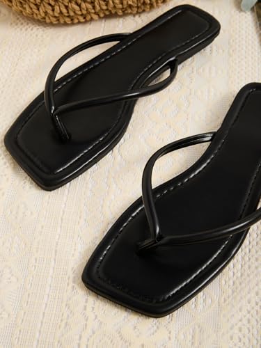 GORGLITTER Women's Square Open Toe Flip Flop Minimalist Thong Flat Sandals Slide On Summer Vacation 2025 Dressy Shoes4