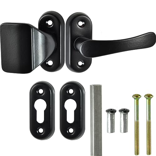 ALSTEN TECH Türklinke und Türknopf Set aus Aluminium für Pforten Tore Gartentor Gartentür Türgriff mit Rosette Türbeschlag Kurzschild Garnitur PZ - Profilzylinder Drückergarnitur Türgarnitur schwarz