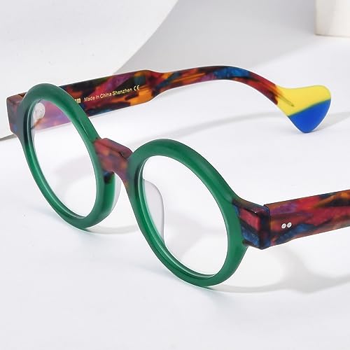 Image of HEPIDEM Multicolor Acetate Glasses Frame Women Oversize Vintage Round Eyeglasses Optical Spectacles 9271