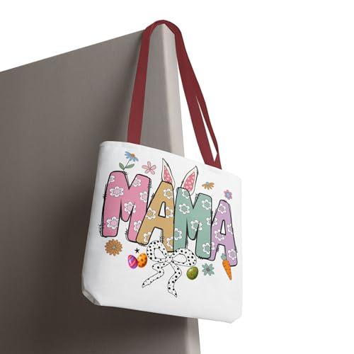 Christian Easter Day Mama Bunny Coquette Tote Bag for Women Casual Reusable Shoulder Shopping Grocery Bags for Mother's Day 7