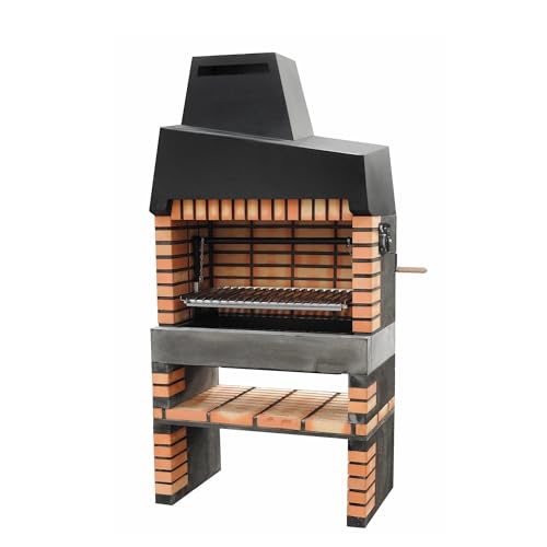 MOVELAR - Barbacoa de Obra Prefabricada de Leña y Carbón Modelo California Plus XL (Gris, Naranja - 110 x 64 x 225 cm) REF: M00136 - Cocina de Exterior con Parrilla Inox para Jardín y Terraza