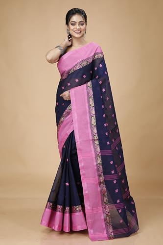 Image of Women's Traditional Bengal Tant Pure Cotton Design Border & Butta Tant Saree Without Blouse Piece