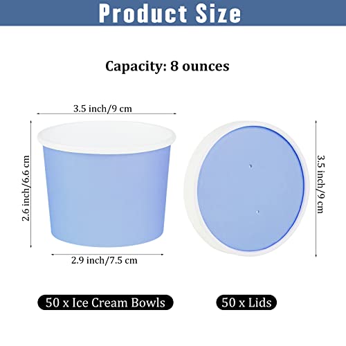 Image of Ruisita 50 Pack Disposable Bowls with Lids 8 oz Paper Cups Ice Cream Containers with Lids Leak-proof Soup Bowls Dessert Sundae Cups Cold or Hot Food for Birthday Picnic School Party Supplies, Blue