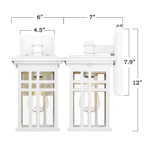 Image of zeyu Modern Outdoor Wall Light - 12 Inch Exterior Light Fixture for House Front Porch, Clear Glass Shade in White Finish, 20068B1 WH