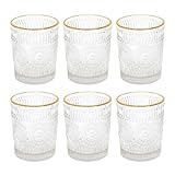 Dimensions : 8 x 8 x H9.8cm. AltoBuy Set de 6 Verres 25cl en Verre avec reliefs géométriques et liseré doré