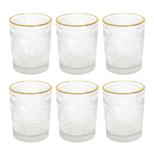 AltoBuy Set de 6 Verres 25cl en Verre avec reliefs géométriques et liseré doré