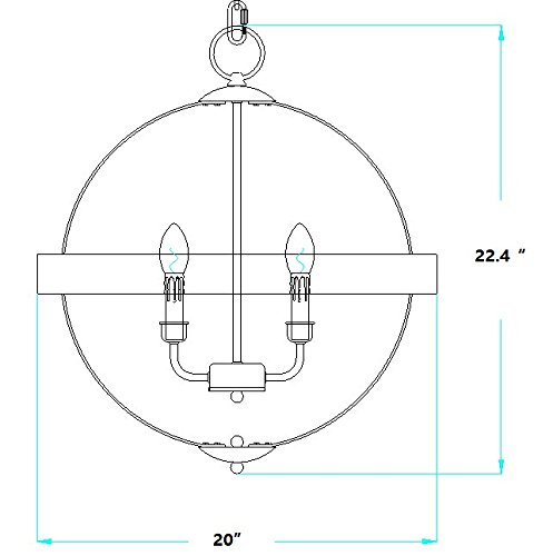 20" Wood Castello Black Aspen Wrought Iron Globe 4 Light Pendant Light Fixture Chandelier #TOP2