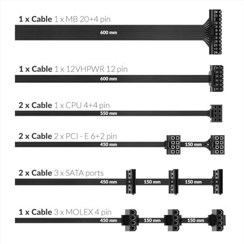 Njoy Alpha+ 850W Alimentatore Completamente Modulare ATX Gaming 850 Watt, DC to DC, 80 PLUS GOLD, Cavi Piatti Neri, Ventola Silenziosa da 120mm, PFC Attivo - Alimentatore - Immagine 3