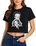 Betty Boop Womens Graphic Tees - Vintage Retro Y2K Short Sleeve Crewneck Graphic Baby Tees for Women (Sizes: S-XL), Size Small, Betty Boop Black/Grey