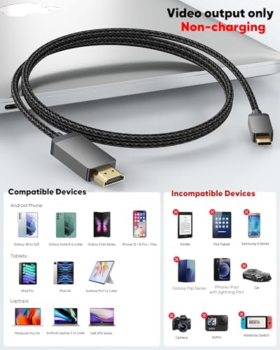 Cable tipo C a HDMI 4K compatible con Thunderbolt 4 para iPad Pro y iPhone 15 16 2