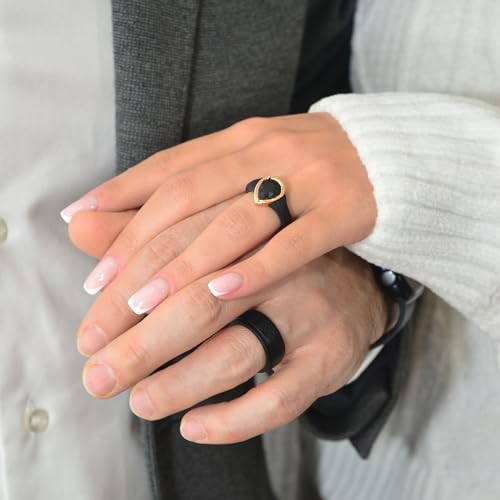 Rinfit Matching Silicone Rings For Couples - Silicone Wedding Bands Sets For Him And Her - His And Hers Ring Sets - Metal Framed Silicone Pear & Infinity thumb #1