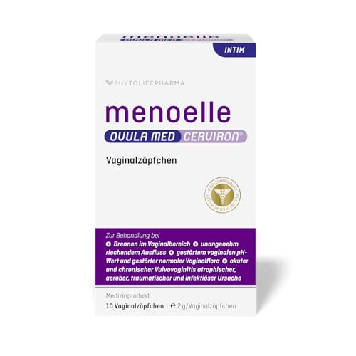 menoelle® OVULA med CERVIRON: Vaginalzäpfchen bei bakterieller Infektion & Pilz. Entzündung u. Scheidentrockenheit. Lindert Ausfluss, Brennen, Juckreiz, Geruch & Schmerzen beim Wasserlassen. 10 Stück.