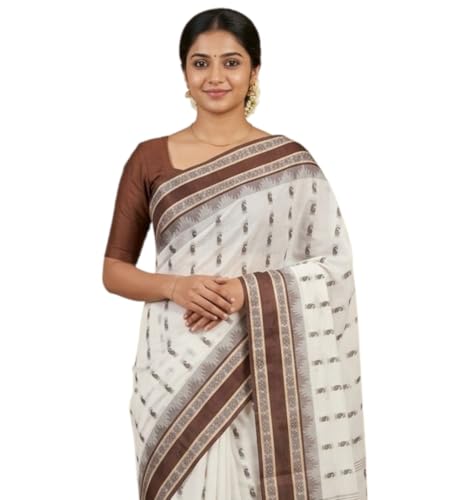 Image of eC ESHA'S COLLECTION Women's Traditional Pure Cotton Katki Tant Saree Without Blouse Piece