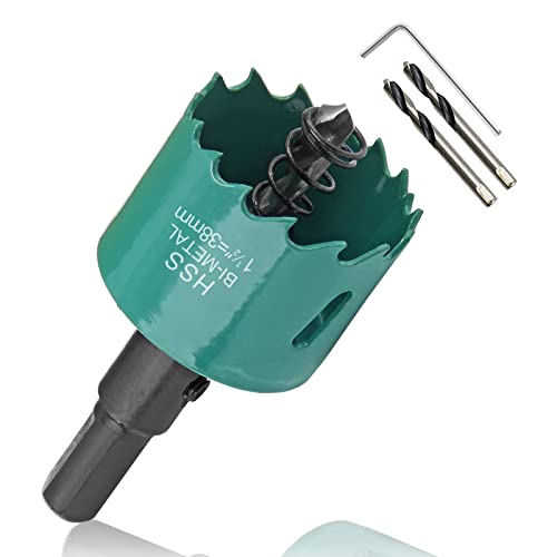 Image of 1-1 /2 Inch / 38mm Hole Saw with Arbor, 1.5 Inch Hole Saw HSS Bi-Metal Hole Cutter Smoothly Cutting in Cornhole Boards, Plastic, Wood, Fiberboard, Drywall