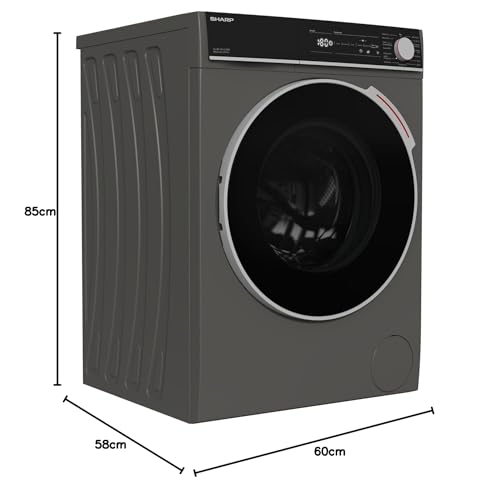 Sharp ES-NFH914CADA-DE Wasmachine, voorlader, 9 kg/A (A tot G), 1400 omw/min, goedgekeurde inverter-motor, 15 programma's, stoomfunctie, AquaStop/Espresso Gray - Afbeelding 3