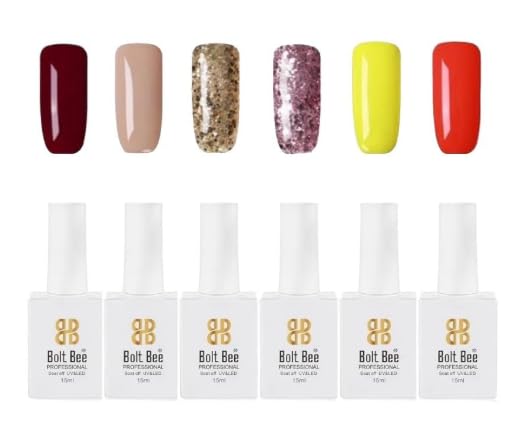 Image of Bolt Bee Gel Polish Kit, 6 Colors Light Soft Sakura White Nude Spring Soak off Nail Art Design Manicure Kit at Home (12)