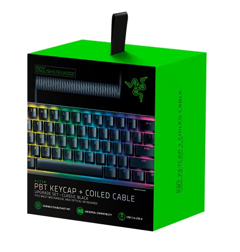 Razer Kit di upgrade dei tasti in PBT + cavo spiralato - Tasti in PBT a doppia iniezione colorati con cavo coordinato (Resistente PTB a doppia iniezione, Compatibilità universale) Nero