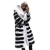 Denny&Dora Men's Chinchilla Rabbit Fur Overcoat - Winter Coat Long style Black Color (US, Alpha, X-Large, Regular, Regular, Black)