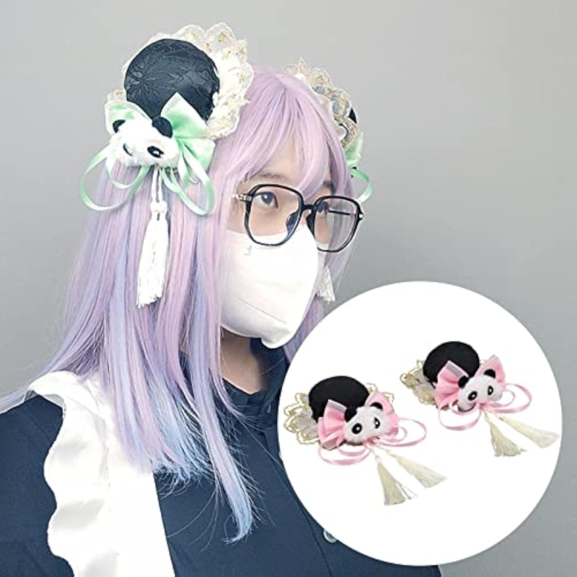 2x Chinese Style Hair Clips, Panda Barrette with Tassel