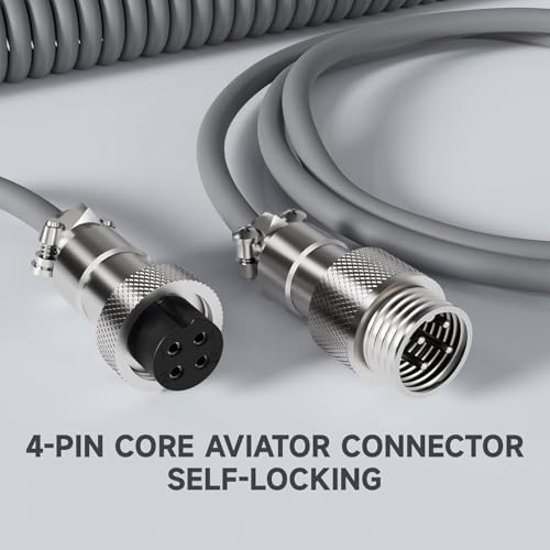Image of ATTACK SHARK C01 Ultra Coiled USB C Cable Double Sleeved with RGB Light Plug,Detachable Metal Aviator,Type-C to USB-A Mechanical Gaming Keyboard Cable for Win Mac PS4 Xbox Switch Printer Tablet(Gray)