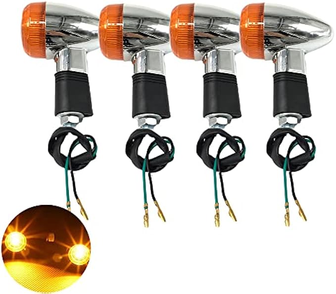 VRWEARE Universal 4pcs Motorcycle Turn Signals Chrome Bullet Front Rear Lights Compatible with Harley Honda Suzuki Yamaha Kawasaki Motorcycle Cruiser Bobber Chopper