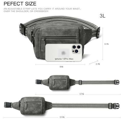 Image of LATMAP 3L TRIPLE ZIP Fanny Packs Belt Bag For Women Men Crossbody Waist Pack Sling Chest Bum Travel Bag Purse Faux Leather Fashion Cute Dark Grey