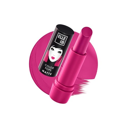 Image of Elle 18 Color Pops Matte Lipstick, Pink Show, Moisturising Bullet Matte, with Vitamin E, Highly Pigmented, Infused with Jojoba Oil and Shea Butter | 4.3 g