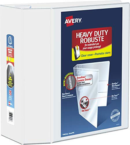 Image of Avery Heavy-Duty View Binder with 5 Inch One Touch EZD Ring, White, 1 Binder (79706)