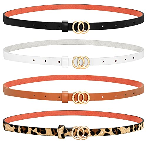 Sansths Skinny Belts For Women, 4 Set Thin Faux Leather Belts With Gold Double O Buckle For Jeans Pant Dress Summe£¨S,Leopard £© #TOP19