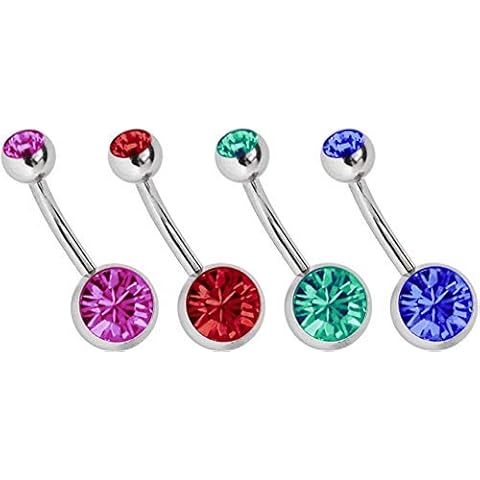 Modern Nature Piercing-Schmuck Titan Belly Button Piercing 4er Set Banana in 1,6 MM with 8+5 MM Stone Balls in Pink, Red, Green Turquoise, Dark Blue Cover