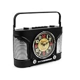 LEDSone Vintage Radio Table Clock with Handle – 21.5 × 21 cm Black Antique Finish Metal Mantel Clock, Battery Operated Quartz Desk Clock for Home Office Shelf Décor Gift