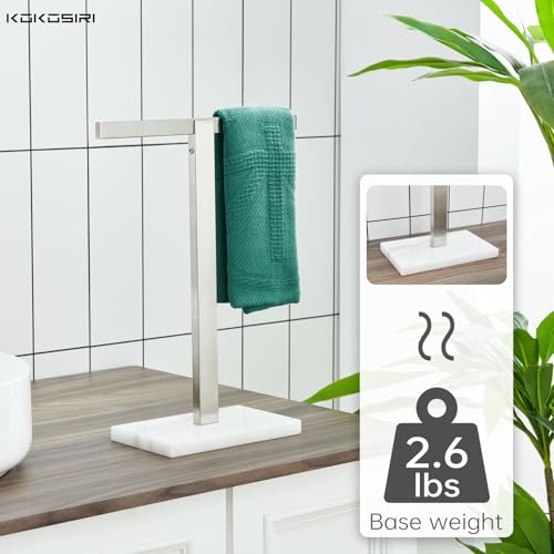 Image of KOKOSIRI Hand Towel Bar Stand Towel Rack with Marble Base for Bathroom Kitchen Vanity Countertop, Brushed Stainless Steel 15.7'' Height THS0002-SM-BR