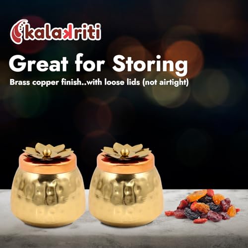 Image of Kalakriti Hammered Gold Copper Finish Dryfruits Jar with Lid (Set of 2, 4x4 inch) | Airtight Food Storage Containers | Dining Table Decor | Home Decoration Jars for Wedding Diwali Return Gift
