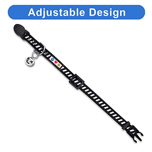 Image of Pawtitas Personalized Cat Collar With Breakaway Safety Release Buckle Adjustable Length | Cat Collar With Custom Embroidered For Your Pet's Name And Phone Number | Black Cat Collar With Removable Bell