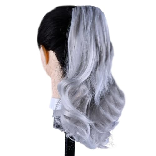 Coleta Postiza 16 Inch Soft Wavy Ponytail, Claw Clip Short Synthetic Hair Pieces for Women ponytail extension(Short-Gray)