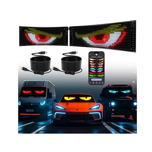 2PCS Pantalla LED Programable,37x9cm Letrero led para Coches Ojos del Diablo Control VíA App Bluetooth,Colorida Letrero LED Flexible,USB 5v,para CamióN, Publicidad decoración hogar XAXVSTS