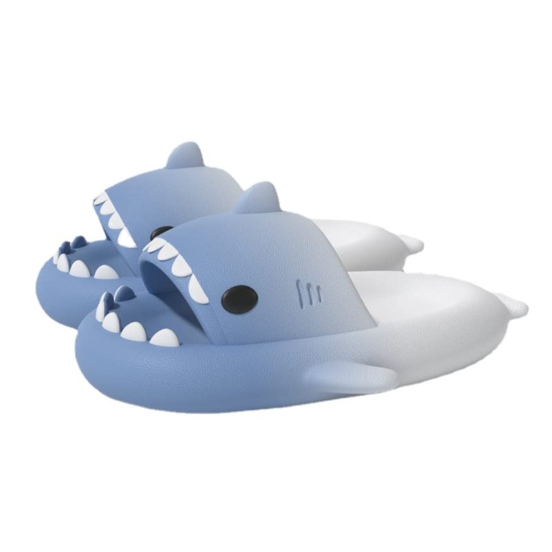 Summer Cute Shark Boys Girl Slippers，Shower Anti-Slip Novelty Open Toe Slides Lightweight Sole Sandals Casual Beach Shoes (6,blue white,6)