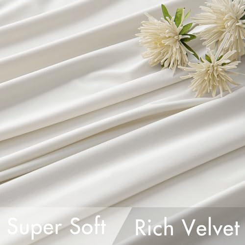 Image of MIULEE White Velvet Curtains 52x90 inches Luxury Room Darkening Curtains | Thermal Insulated, Super Soft Modern Window Drapes for Bedroom Living Room, Rod Pocket & Back Tab